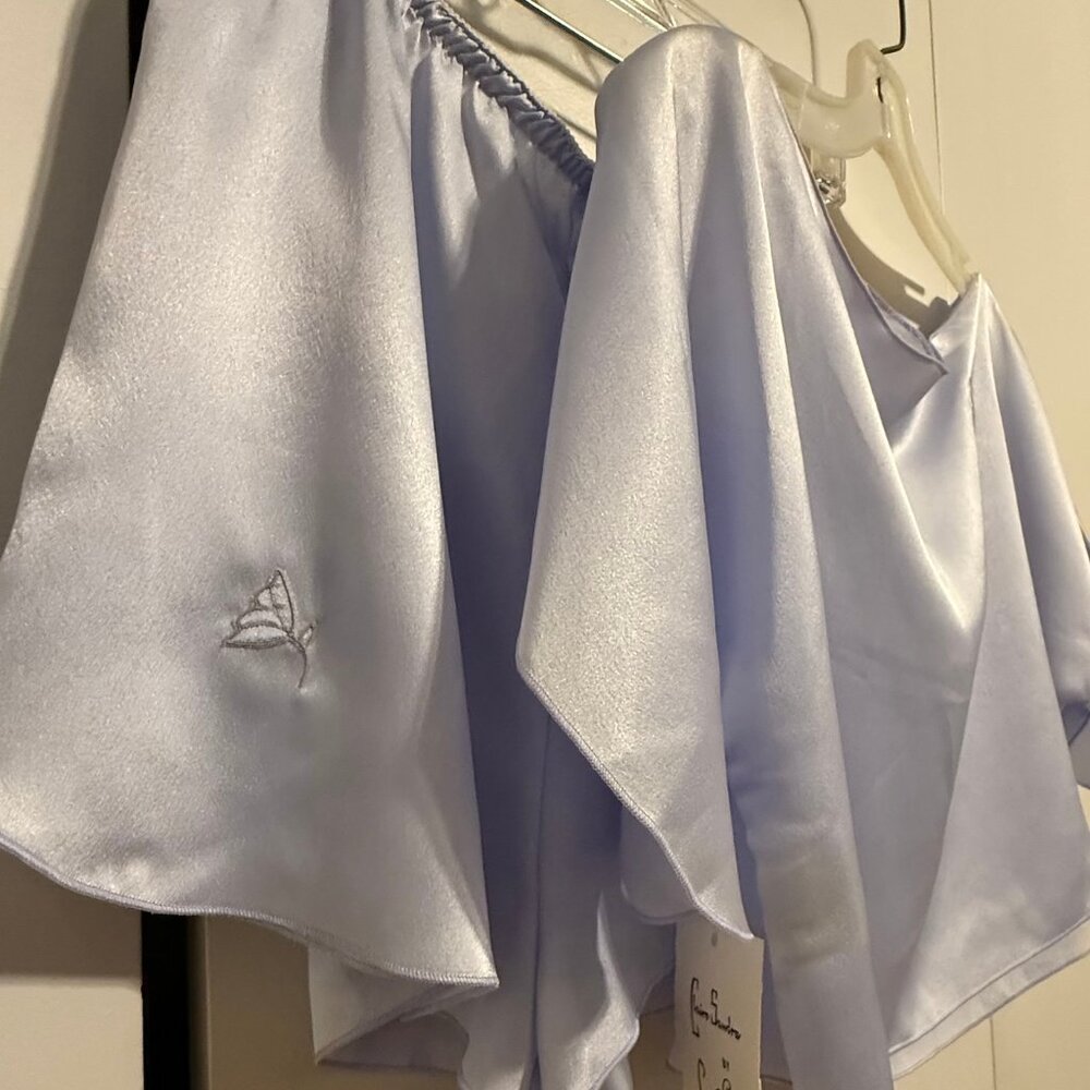NWT! Vintage Lucie Ann Silk Camisole and slip shorts, periwinkle, size small
